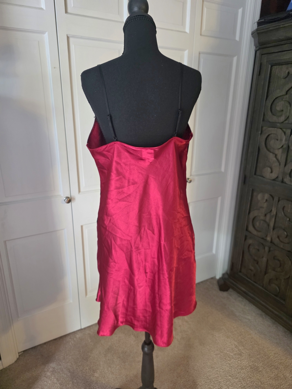 APT. 9 Satin Chemise Nightgown Large Red Black Lace Lingerie Sleep Dress - Picture 3 of 5
